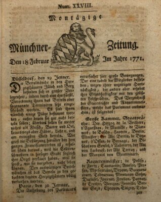 Münchner Zeitung (Süddeutsche Presse) Montag 18. Februar 1771