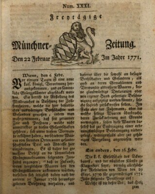 Münchner Zeitung (Süddeutsche Presse) Freitag 22. Februar 1771