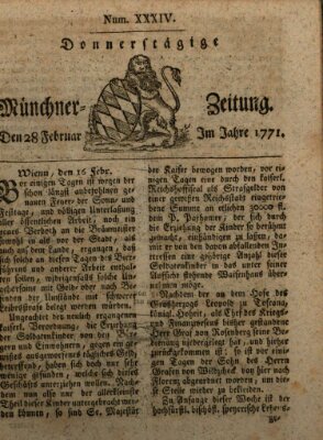 Münchner Zeitung (Süddeutsche Presse) Donnerstag 28. Februar 1771