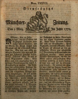 Münchner Zeitung (Süddeutsche Presse) Dienstag 5. März 1771