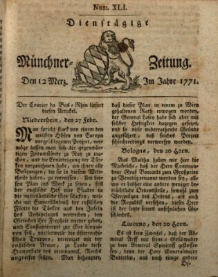 Münchner Zeitung (Süddeutsche Presse) Dienstag 12. März 1771