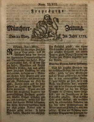 Münchner Zeitung (Süddeutsche Presse) Freitag 22. März 1771