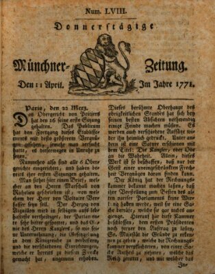 Münchner Zeitung (Süddeutsche Presse) Donnerstag 11. April 1771