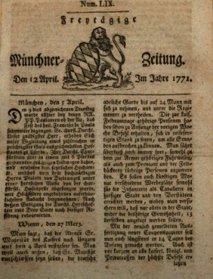 Münchner Zeitung (Süddeutsche Presse) Freitag 12. April 1771