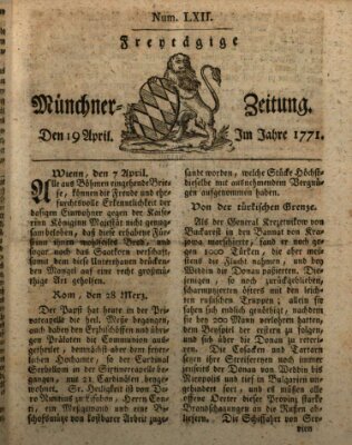 Münchner Zeitung (Süddeutsche Presse) Freitag 19. April 1771