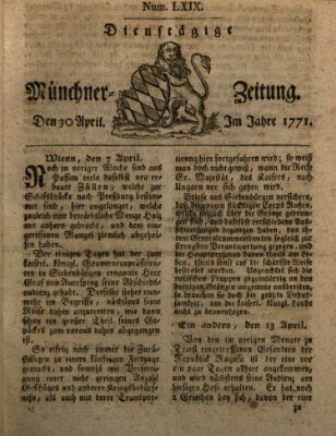 Münchner Zeitung (Süddeutsche Presse) Dienstag 30. April 1771