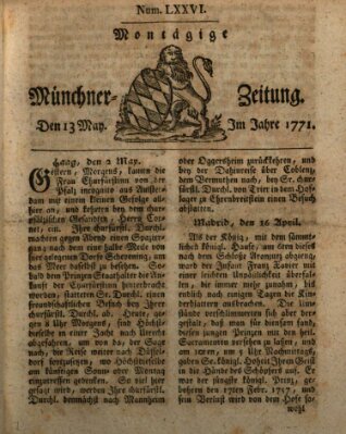 Münchner Zeitung (Süddeutsche Presse) Montag 13. Mai 1771