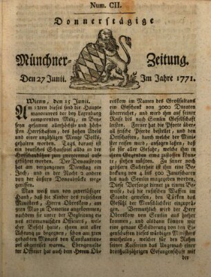 Münchner Zeitung (Süddeutsche Presse) Donnerstag 27. Juni 1771