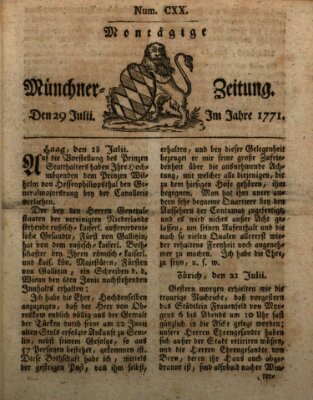 Münchner Zeitung (Süddeutsche Presse) Montag 29. Juli 1771