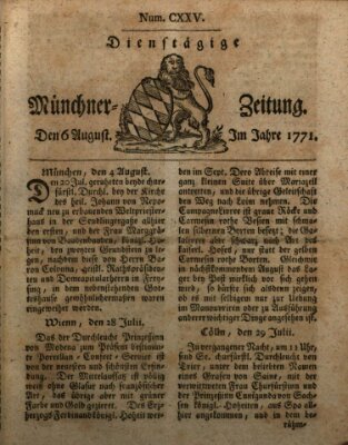 Münchner Zeitung (Süddeutsche Presse) Dienstag 6. August 1771