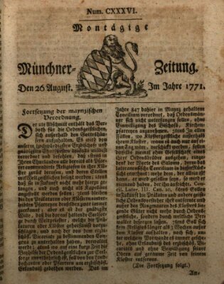 Münchner Zeitung (Süddeutsche Presse) Montag 26. August 1771