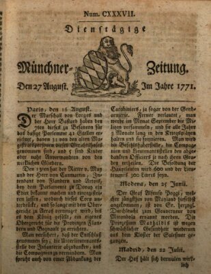 Münchner Zeitung (Süddeutsche Presse) Dienstag 27. August 1771