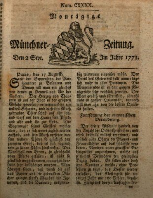 Münchner Zeitung (Süddeutsche Presse) Montag 2. September 1771