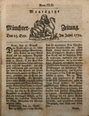 Münchner Zeitung (Süddeutsche Presse) Montag 23. September 1771