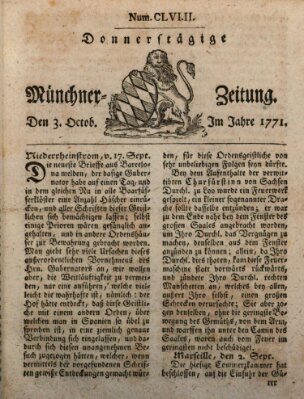 Münchner Zeitung (Süddeutsche Presse) Donnerstag 3. Oktober 1771