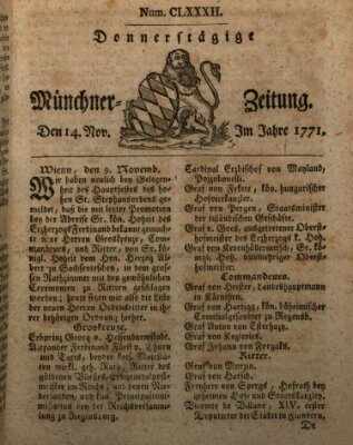 Münchner Zeitung (Süddeutsche Presse) Donnerstag 14. November 1771