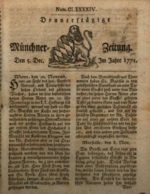 Münchner Zeitung (Süddeutsche Presse) Donnerstag 5. Dezember 1771