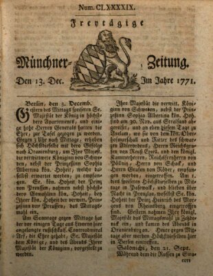 Münchner Zeitung (Süddeutsche Presse) Freitag 13. Dezember 1771