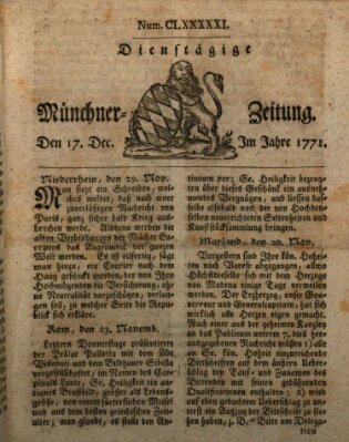 Münchner Zeitung (Süddeutsche Presse) Dienstag 17. Dezember 1771