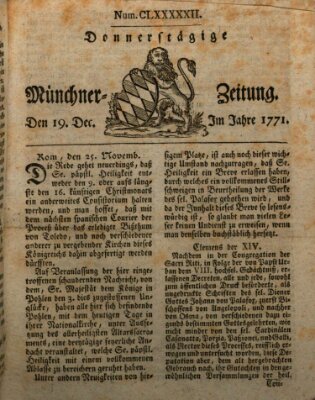 Münchner Zeitung (Süddeutsche Presse) Donnerstag 19. Dezember 1771