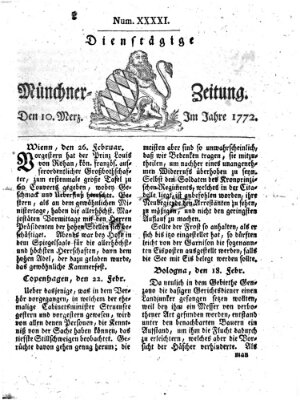 Münchner Zeitung (Süddeutsche Presse) Dienstag 10. März 1772