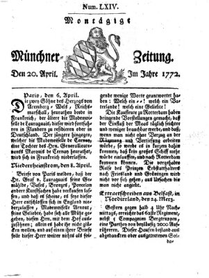 Münchner Zeitung (Süddeutsche Presse) Montag 20. April 1772