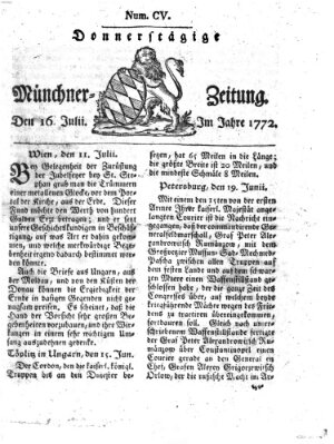 Münchner Zeitung (Süddeutsche Presse) Donnerstag 16. Juli 1772