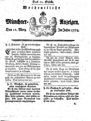 Münchner Zeitung (Süddeutsche Presse) Mittwoch 11. März 1772