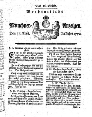 Münchner Zeitung (Süddeutsche Presse) Mittwoch 15. April 1772