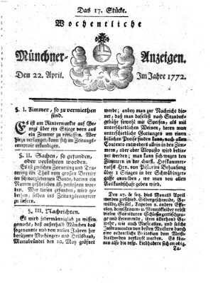 Münchner Zeitung (Süddeutsche Presse) Mittwoch 22. April 1772