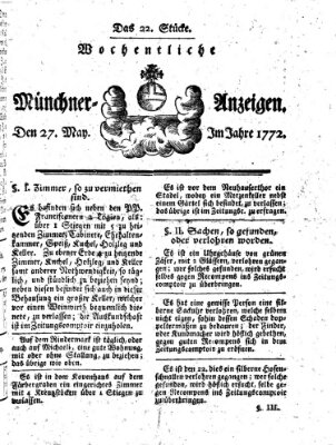 Münchner Zeitung (Süddeutsche Presse) Mittwoch 27. Mai 1772