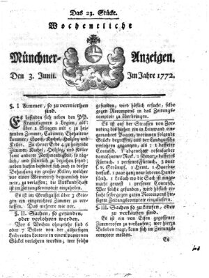 Münchner Zeitung (Süddeutsche Presse) Mittwoch 3. Juni 1772