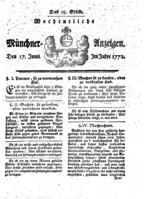 Münchner Zeitung (Süddeutsche Presse) Mittwoch 17. Juni 1772