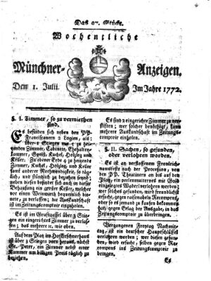 Münchner Zeitung (Süddeutsche Presse) Mittwoch 1. Juli 1772