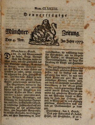 Münchner Zeitung (Süddeutsche Presse) Donnerstag 4. November 1773