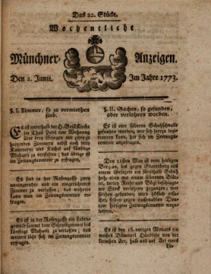 Münchner Zeitung (Süddeutsche Presse) Mittwoch 2. Juni 1773