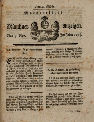 Münchner Zeitung (Süddeutsche Presse) Mittwoch 3. November 1773