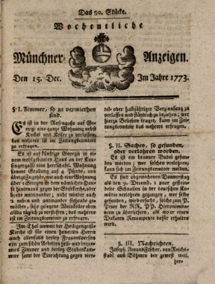 Münchner Zeitung (Süddeutsche Presse) Mittwoch 15. Dezember 1773