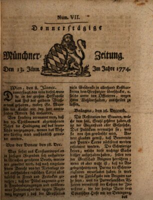 Münchner Zeitung (Süddeutsche Presse) Donnerstag 13. Januar 1774