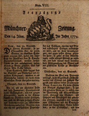 Münchner Zeitung (Süddeutsche Presse) Freitag 14. Januar 1774