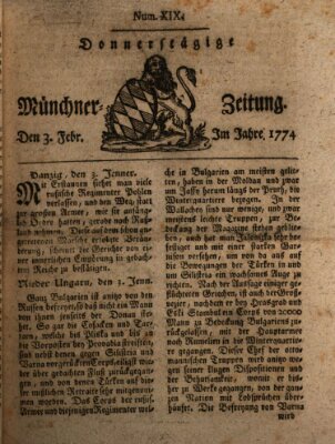 Münchner Zeitung (Süddeutsche Presse) Donnerstag 3. Februar 1774