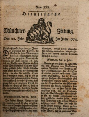 Münchner Zeitung (Süddeutsche Presse) Dienstag 22. Februar 1774