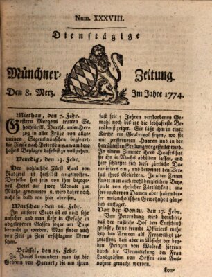 Münchner Zeitung (Süddeutsche Presse) Dienstag 8. März 1774