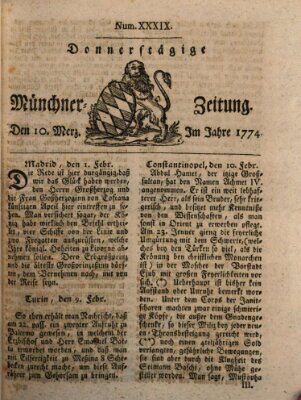 Münchner Zeitung (Süddeutsche Presse) Donnerstag 10. März 1774