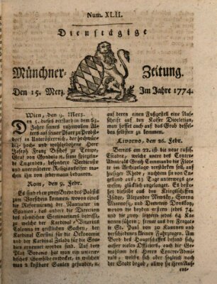 Münchner Zeitung (Süddeutsche Presse) Dienstag 15. März 1774