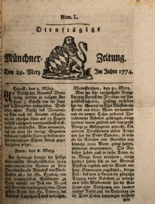 Münchner Zeitung (Süddeutsche Presse) Dienstag 29. März 1774