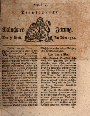 Münchner Zeitung (Süddeutsche Presse) Dienstag 5. April 1774