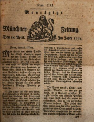 Münchner Zeitung (Süddeutsche Presse) Montag 18. April 1774