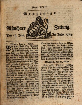 Münchner Zeitung (Süddeutsche Presse) Montag 13. Juni 1774