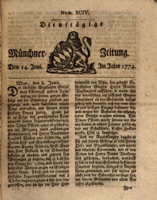 Münchner Zeitung (Süddeutsche Presse) Dienstag 14. Juni 1774